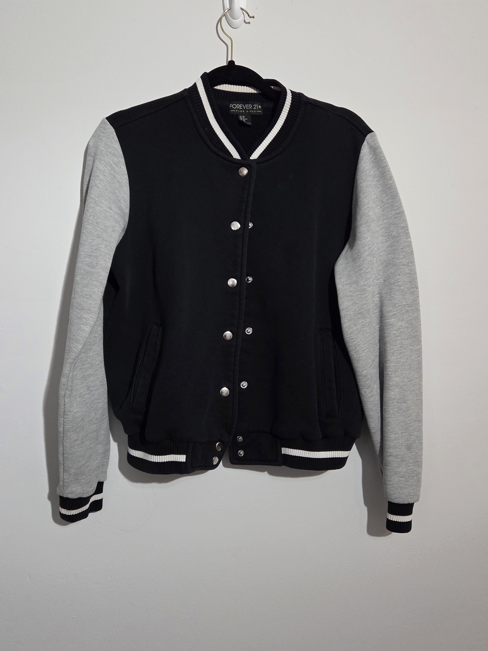 Forever 21 Black and Light Gray Bomber-Style Varsity Jacket